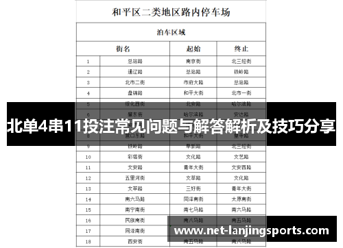 北单4串11投注常见问题与解答解析及技巧分享